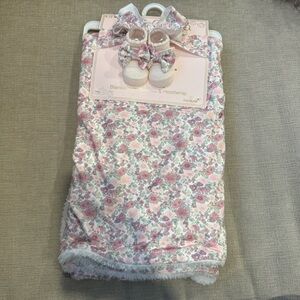 Floral Baby Blanket Set with Booties and Headwrap